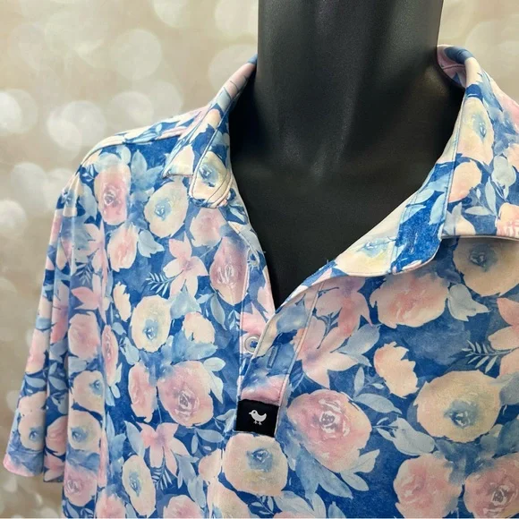 BAD BIRDIE Coachella Floral Print Blue Pink Golf Easter Men’s Size XL Polo Shirt - Picture 4 of 9